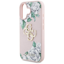 „Guess“ „Grained Roses“ didelio 4G logotipo „iPhone 16“ dėklas – rožinis