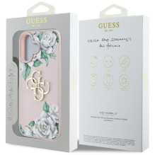„Guess“ „Grained Roses“ didelio 4G logotipo „iPhone 16“ dėklas – rožinis