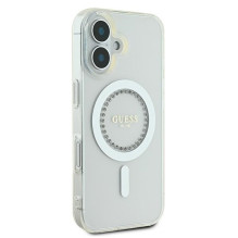 Guess IML Rhinestones MagSafe Case for iPhone 16 Plus - White