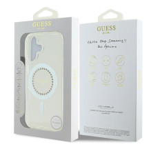 „Guess IML MagSafe“ dėklas su rhinestones elementais, skirtas „iPhone 16 Plus“ – baltas