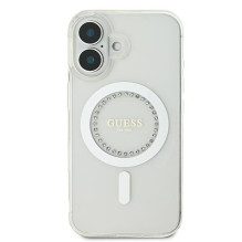 „Guess IML MagSafe“ dėklas su rhinestones elementais, skirtas iPhone 16 – baltas