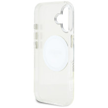 „Guess IML Metal Colored Circle Classic Logo MagSafe“ dėklas, skirtas iPhone 16 – baltas