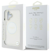 „Guess IML Metal Colored Circle Classic Logo MagSafe“ dėklas, skirtas iPhone 16 – baltas