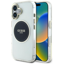 „Guess IML Metal Colored Circle Classic Logo MagSafe“ dėklas, skirtas iPhone 16 – juodas