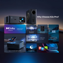 „Yaber K2s Pro LCD FullHD 1080p“ multimedijos projektorius su JBL garsiakalbiais ir žemųjų dažnių garsiakalbiu – juodas