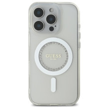 „Guess IML MagSafe“ dėklas su rhinestones elementais, skirtas „iPhone 16 Pro Max“ – baltas
