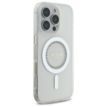 „Guess IML MagSafe“ dėklas su rhinestones elementais, skirtas „iPhone 16 Pro Max“ – baltas