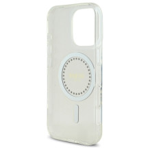 „Guess IML MagSafe“ dėklas su rhinestones elementais, skirtas „iPhone 16 Pro Max“ – baltas