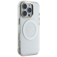„Guess IML Metal Colored Circle Classic Logo MagSafe“ dėklas, skirtas „iPhone 16 Pro“ – baltas