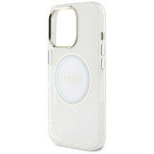 „Guess IML Metal Colored Circle Classic Logo MagSafe“ dėklas, skirtas „iPhone 16 Pro“ – baltas