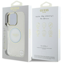 „Guess IML Metal Colored Circle Classic Logo MagSafe“ dėklas, skirtas „iPhone 16 Pro“ – baltas