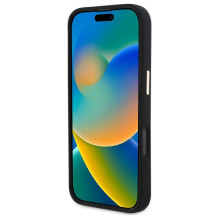 „Guess“ silikoninis metalinis logotipo ir rėmelio dėklas, skirtas „iPhone 16 Pro“ – juodas