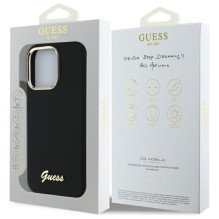 Guess Silicone Script Metal Logo &amp; Frame Case for iPhone 16 Pro - Black