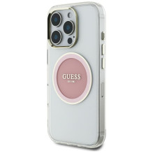 „Guess IML Metal Colored Circle Classic Logo MagSafe“ dėklas, skirtas „iPhone 16 Pro Max“ – rožinis