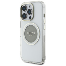 „Guess IML Metal Colored Circle Classic Logo MagSafe“ dėklas, skirtas „iPhone 16 Pro“ – pilkas