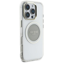 „Guess IML Metal Colored Circle Classic Logo MagSafe“ dėklas, skirtas „iPhone 16 Pro“ – pilkas