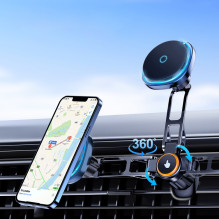 Wozinsky WCT5-6S2Y Car Holder with Qi / MagSafe 15W Wireless Charger and Air Vent Fan - Black