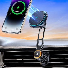 „Wozinsky WCT5-6S2Y“ automobilio laikiklis su „Qi“ / „MagSafe“ 15 W belaidžiu įkrovikliu ir oro išleidimo angos ventilia