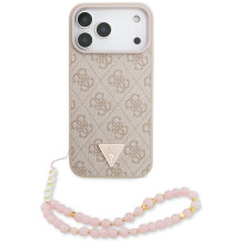 „Guess 4G Strap“ trikampio formos logotipo „MagSafe“ dėklas, skirtas „iPhone 17 Pro Max“ – rožinis