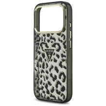 „Guess“ leopardo spalvos blizgučiais puoštas „MagSafe“ dėklas, skirtas „iPhone 17 Pro“ – juodas