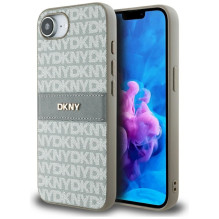 DKNY iPhone 16e dėklas su tekstūros raštu ir toninėmis juostelėmis – smėlio spalvos