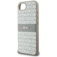 DKNY iPhone 16e dėklas su tekstūros raštu ir toninėmis juostelėmis – smėlio spalvos
