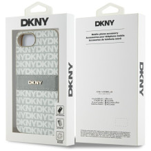 DKNY iPhone 16e dėklas su tekstūros raštu ir toninėmis juostelėmis – smėlio spalvos