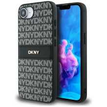 DKNY iPhone 16e dėklas su tekstūros raštu ir toninėmis juostelėmis – juodas