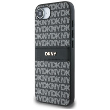 DKNY iPhone 16e dėklas su tekstūros raštu ir toninėmis juostelėmis – juodas