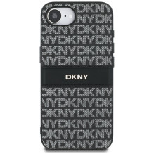 DKNY iPhone 16e dėklas su tekstūros raštu ir toninėmis juostelėmis – juodas