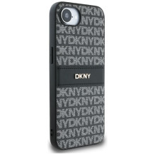 DKNY iPhone 16e dėklas su tekstūros raštu ir toninėmis juostelėmis – juodas