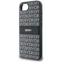 DKNY iPhone 16e dėklas su tekstūros raštu ir toninėmis juostelėmis – juodas