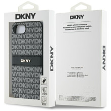 DKNY iPhone 16e dėklas su tekstūros raštu ir toninėmis juostelėmis – juodas
