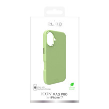 „Puro Icon Mag Pro“ skysto silikono dėklas, skirtas „iPhone 17“, suderinamas su „MagSafe“, su kameros apsauga ir aliumin