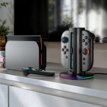 „AmazingThing Thunder Pro PlayDock“ įkroviklis „Nintendo Switch 2“ valdikliams – juodas