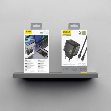 „Dudao A28PCEU PD“ 45 W „GaN 2xUSB-C“ sieninis įkroviklis su USB-C laidu – juodas