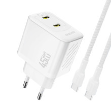Dudao A28PCEU PD 45W GaN 2xUSB-C Wall Charger with USB-C Cable - White