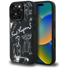 „Karl Lagerfeld“ grūdėto rašto ir logotipo „MagSafe“ dėklas, skirtas „iPhone 16 Pro Max“ – juodas
