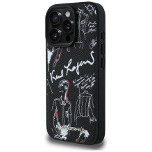 „Karl Lagerfeld“ grūdėto rašto ir logotipo „MagSafe“ dėklas, skirtas „iPhone 16 Pro Max“ – juodas