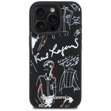 „Karl Lagerfeld“ grūdėto rašto ir logotipo „MagSafe“ dėklas, skirtas „iPhone 16 Pro Max“ – juodas