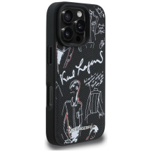 „Karl Lagerfeld“ grūdėto rašto ir logotipo „MagSafe“ dėklas, skirtas „iPhone 16 Pro Max“ – juodas
