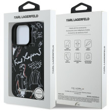 „Karl Lagerfeld“ grūdėto rašto ir logotipo „MagSafe“ dėklas, skirtas „iPhone 16 Pro Max“ – juodas