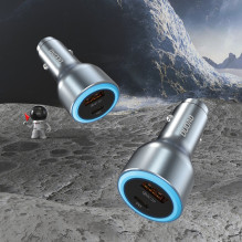 „Dudao R4Ultra“ 120 W greito įkrovimo LED automobilinis įkroviklis su maitinimo šaltiniu, USB-A ir USB-C – pilkas