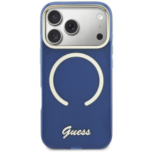 Guess IML Script Metal MagSafe Case for iPhone 17 Pro - Blue