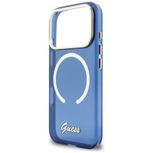 „Guess IML Script“ metalinis „MagSafe“ dėklas, skirtas „iPhone 17 Pro“ – mėlynas