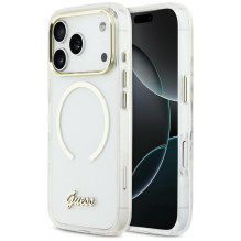 „Guess IML Script Metal MagSafe“ dėklas, skirtas „iPhone 17 Pro“ – skaidrus