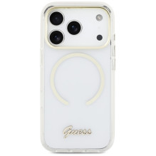 „Guess IML Script Metal MagSafe“ dėklas, skirtas „iPhone 17 Pro“ – skaidrus