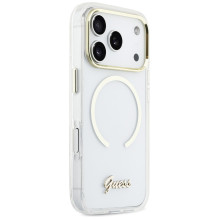 „Guess IML Script Metal MagSafe“ dėklas, skirtas „iPhone 17 Pro“ – skaidrus