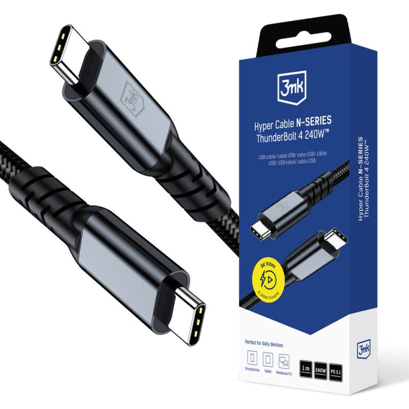 3mk Hyper Cable N-SERIES Thunderbolt 4 USB-C / USB-C 1m 48V / 5A 40Gb / s 240W 8K60Hz - black