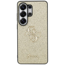 „Guess“ fiksuoto blizgučių dizaino metalinis dėklas „Samsung Galaxy S26 Ultra“ – auksinis